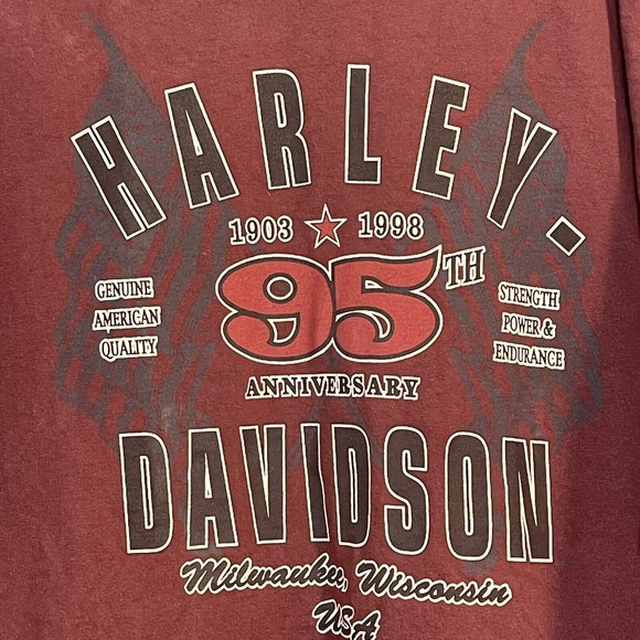Harley Davidson Vintage 3XL T-Shirt Maroon 95th Anniversary 1998 - Picture 2 of 6